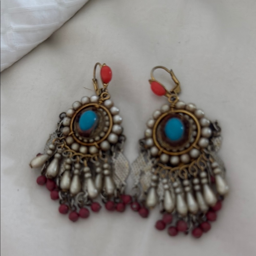 Elegant Gold and Turquoise Chandelier Earrings